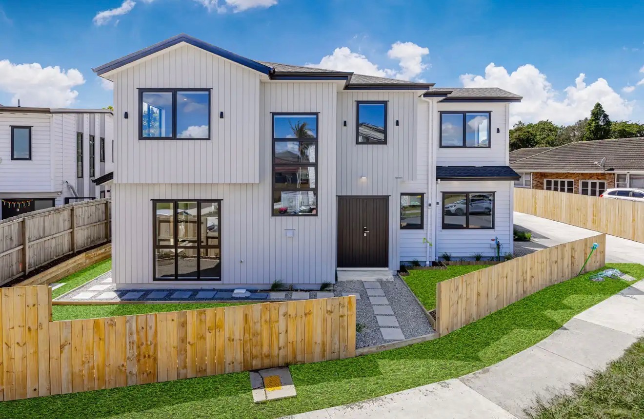Two-storey weatherboard homes at Grande Vue Road, Papatoetoe — completed Nivas subdivision